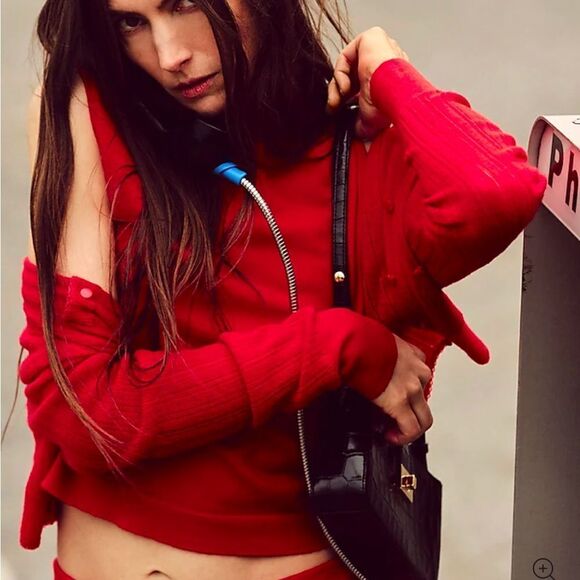 NWT J CREW Featherweight cashmere pointelle shrunken cardigan sweater in red - Picture 9 of 11